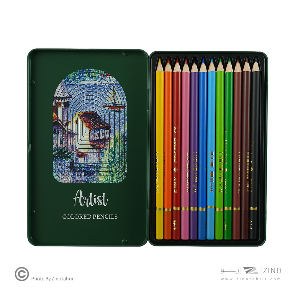 مداد رنگی12رنگ جعبه فلزی حرفه ای/ آرتیست آریا کد3901/3930