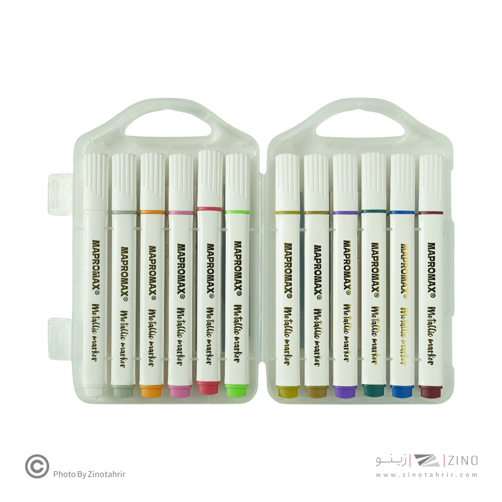 ماژیک12رنگ اکریلیک(متالیک سه گوش جعبه طلقی) ماپرومکس کدMA815