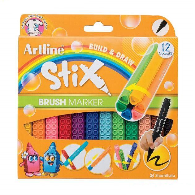 ماژیک نقاشی 12رنگ استیکس قلم مو براش آرتلاین کدETX-F/12WK
