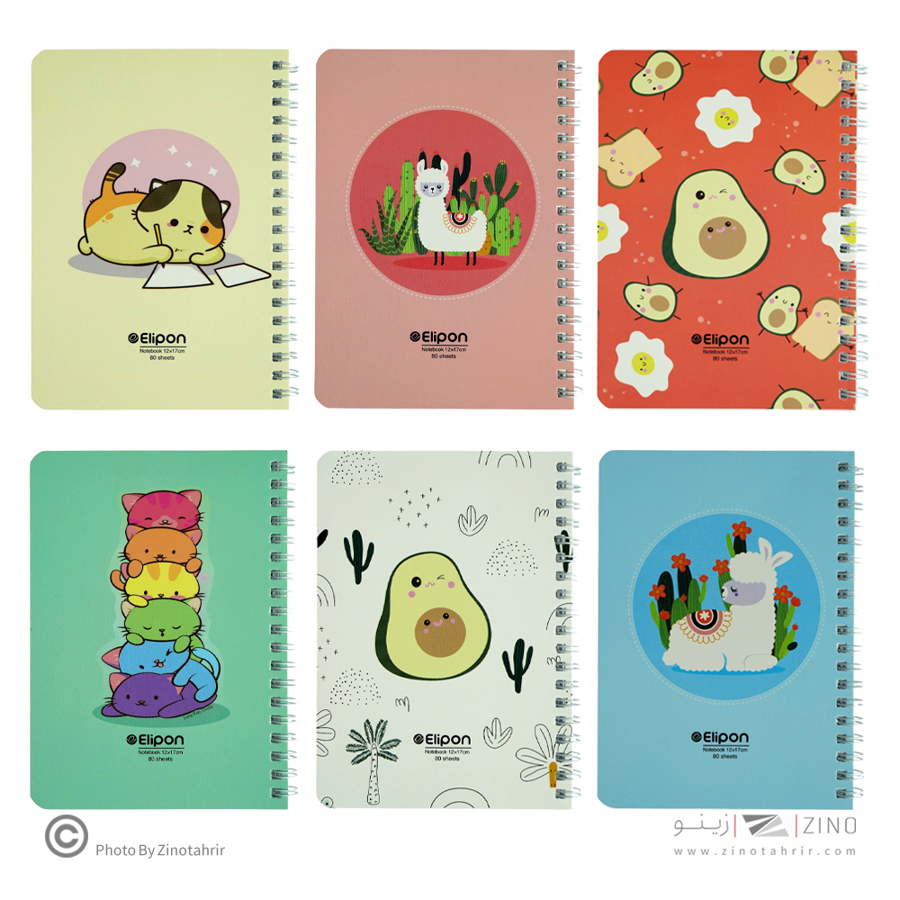 دفتریادداشت 80برگ 120*170 سیمی جلدنرم فانتزی الیپون کد280کارتن84عددی