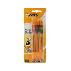 خودکار0/8 بسته4رنگ گریپ دار بدنه نارنجی فاین بیک 