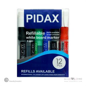 ماژیک وایت برد شارژی رنگ جور نوک گرد پیداکس کدP-801