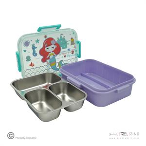 ظرف غذا تک طبقه800میل مستطیل سه خانه فانتزی(استیل304) وست کدU2087